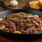 combine shaved steak with ground beef​